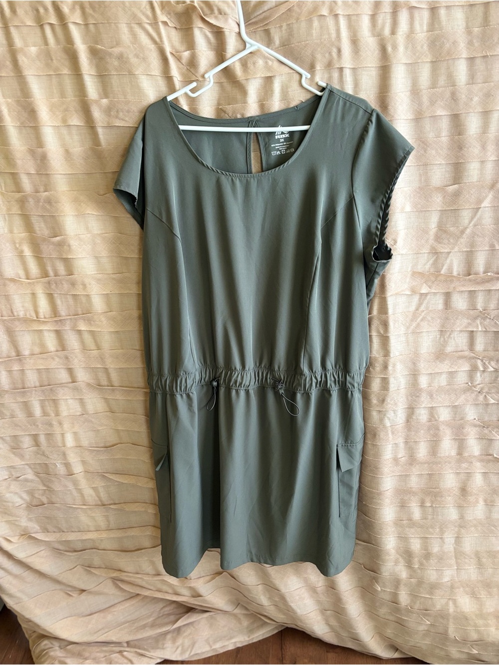 RBX 3x Olive Green Short Sleeve Drawstring Waist Mini Dress